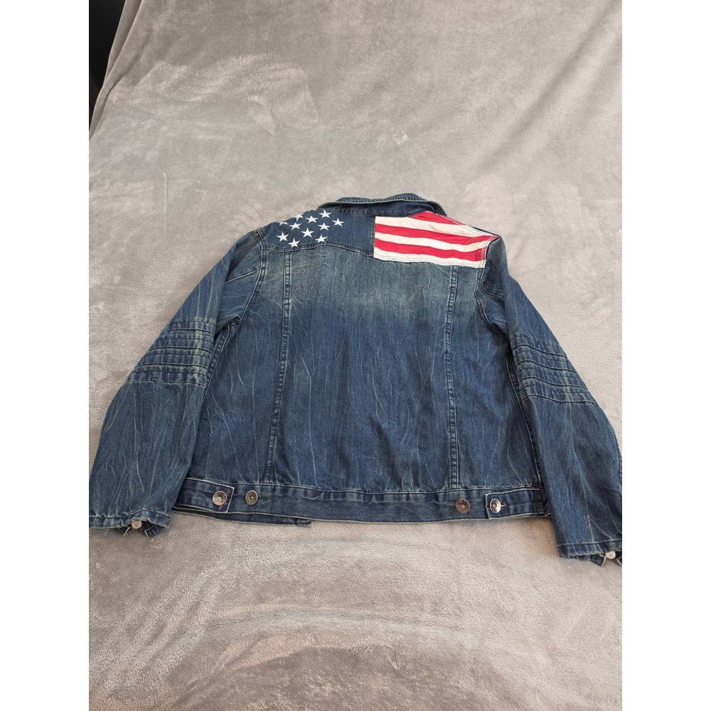 Unbranded American Flag Denim Moto Jacket Blue Stars Stripes Zipper Cuff 3XL - Picture 4 of 7